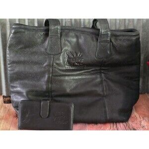 Rocky Mountain Elk Foundation Black Genuine Leather Tote Handbag With...